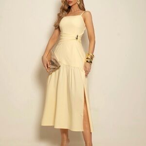 Chic Cream Midi Dress with Side Slit